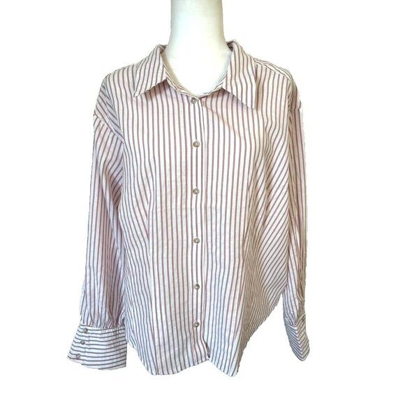 TORRID Cotton Crop Button Up Shirt Size 3X Dusty Rose Striped Smocked Back - Picture 4 of 11